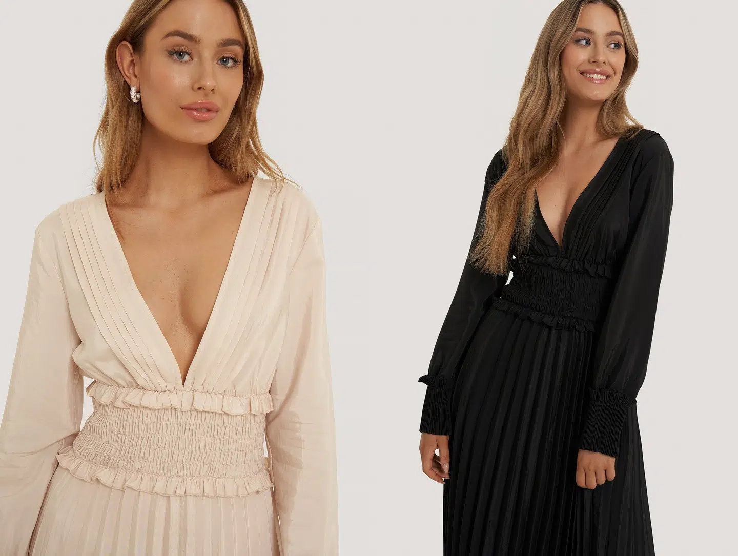 Plisseret kjole med smocktalje fra NA-KD trend i beige