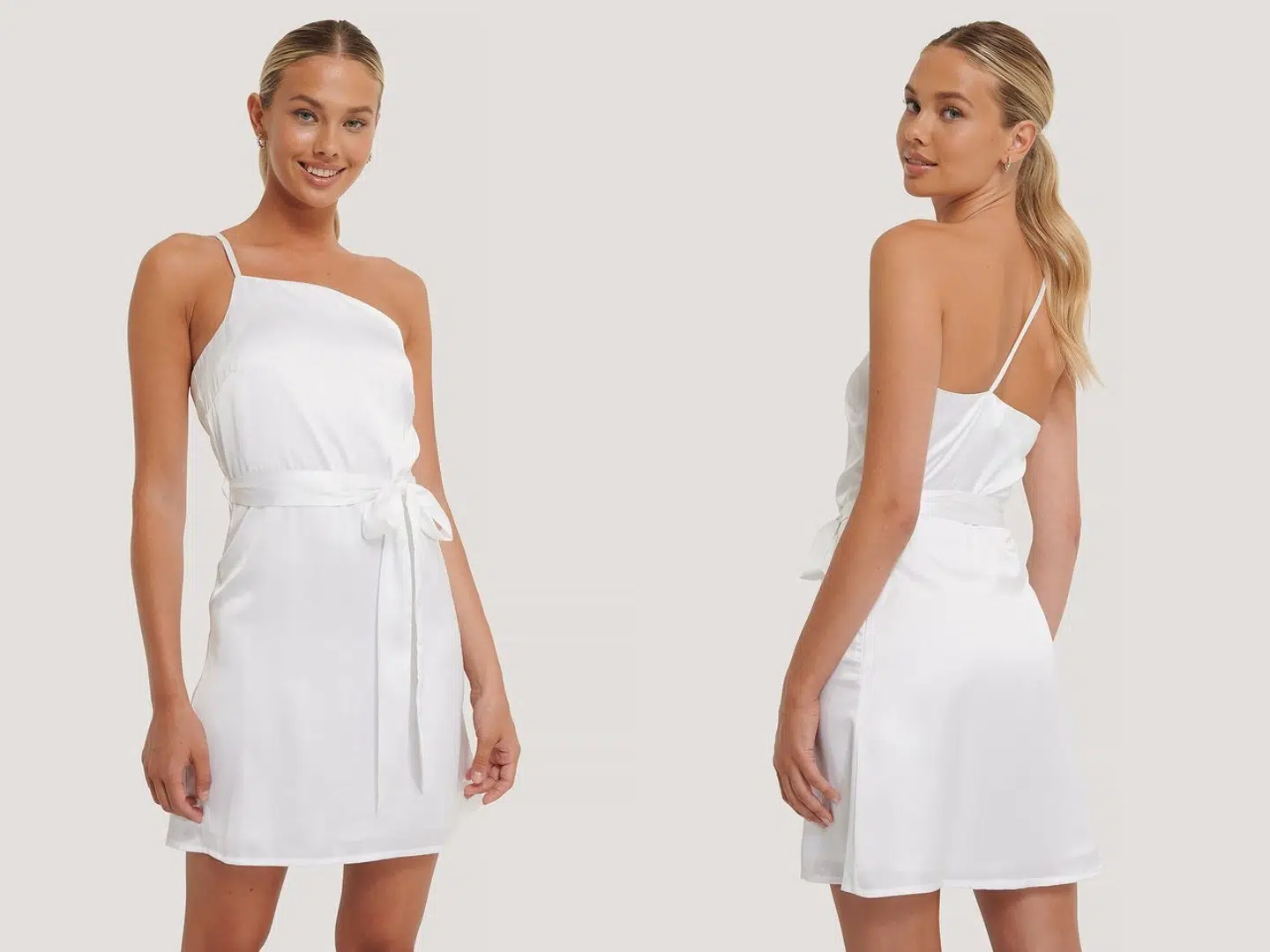 Asymmetrisk satinkjole med bælte NA-KD Party