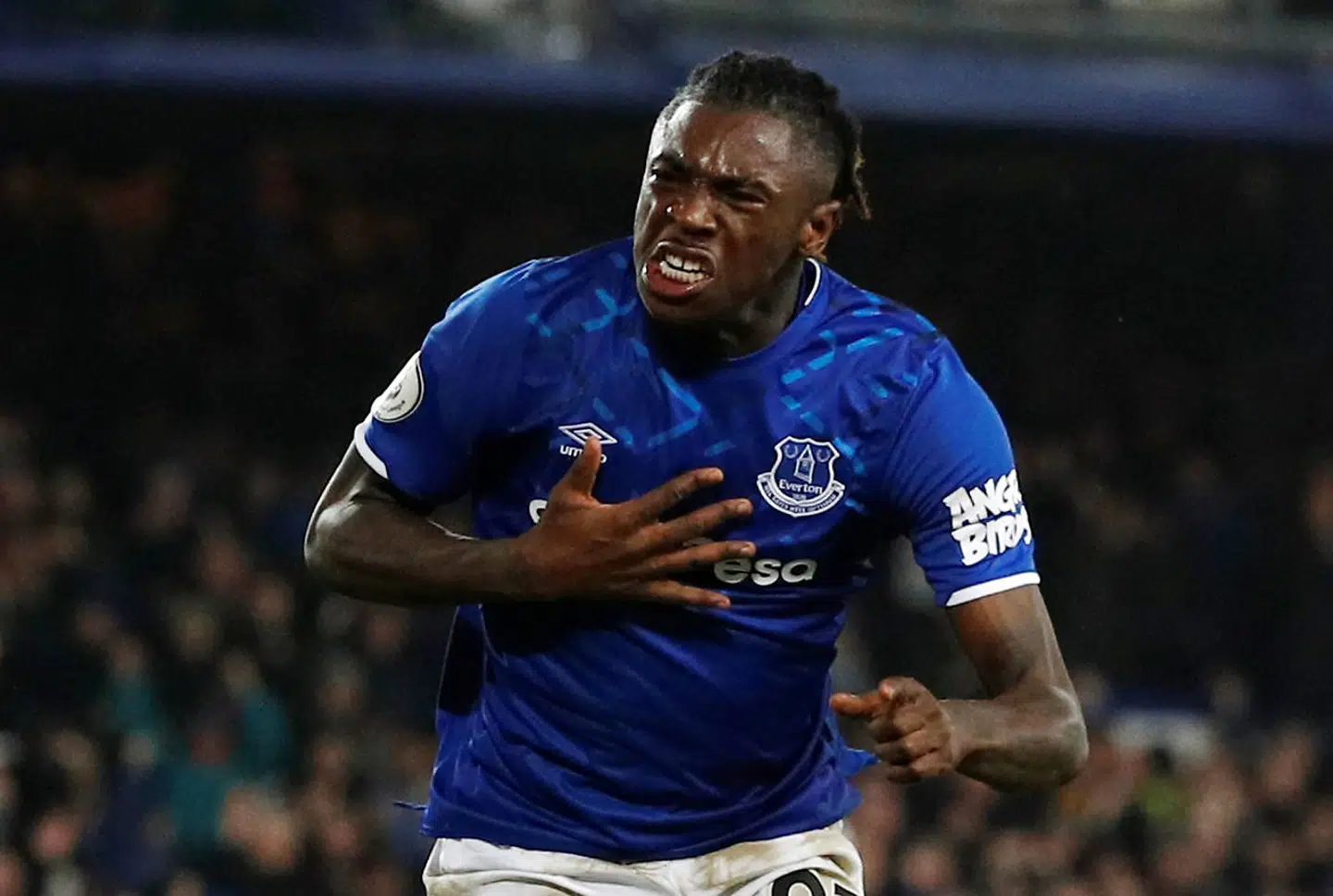 Soccer Football - Premier League - Everton v Newcastle United - Goodison Park, Liverpool, Britain - January 21, 2020 Everton's Moise Kean celebrates scoring their first goal REUTERS/Phil Noble EDITORIAL USE ONLY.No use with unauthorized audio, video, data, fixture lists, club/league logos or "live" services. Online in-match use limited to 75 images, no video emulation.No use in betting, games or single club/league/player publications. Please contact your account representative for further details.