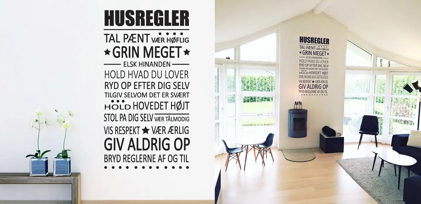 Wallstickers til væg med Husregler