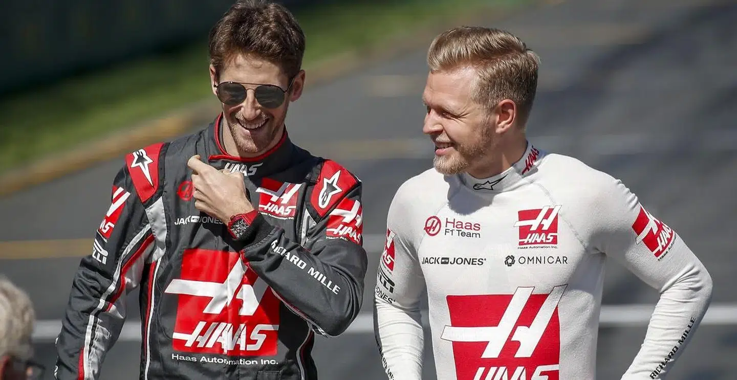 Romain Grosjean (tv.) og Kevin Magnussen under det australske grandprix i 2018