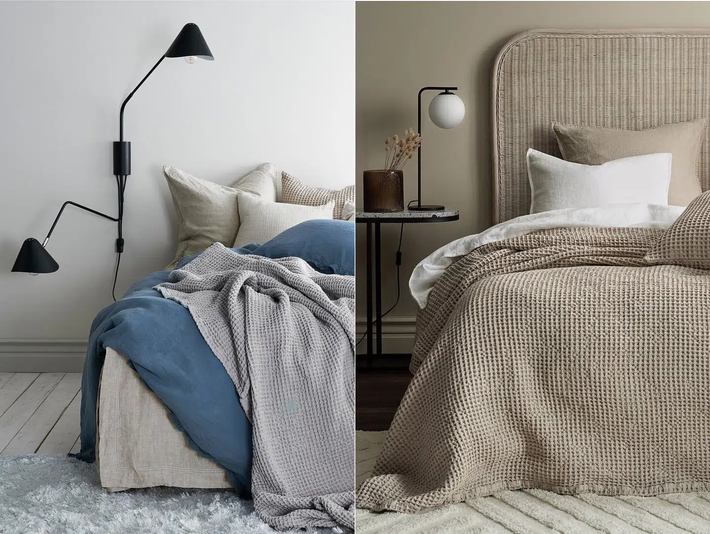 Sengetæppe i vasket BCI-bomuld med kraftigt vaffelmønster.