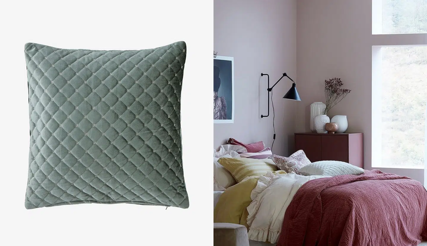 Pudebetræk Sanora i quiltet velour fra Ellos Home