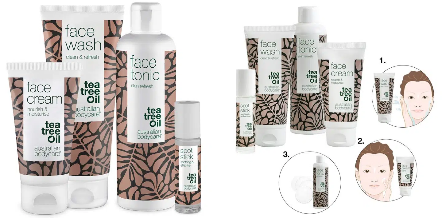 Face serien – 4 produkter – naturlig Tea Tree Oil mod bumser og uren hud