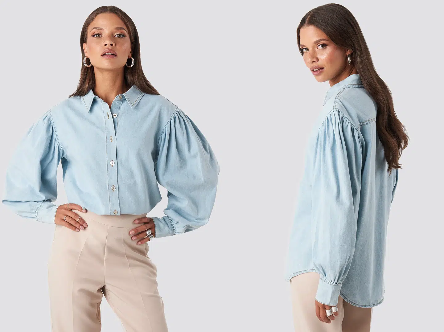 Puff Sleeve Denim Shirt fra NA-KD.