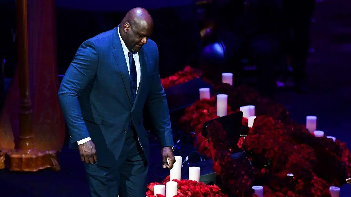 Shaquille O'Neal var også på talerstolen mandag i Staples Center, der er Los Angeles Lakers hjemmebane.