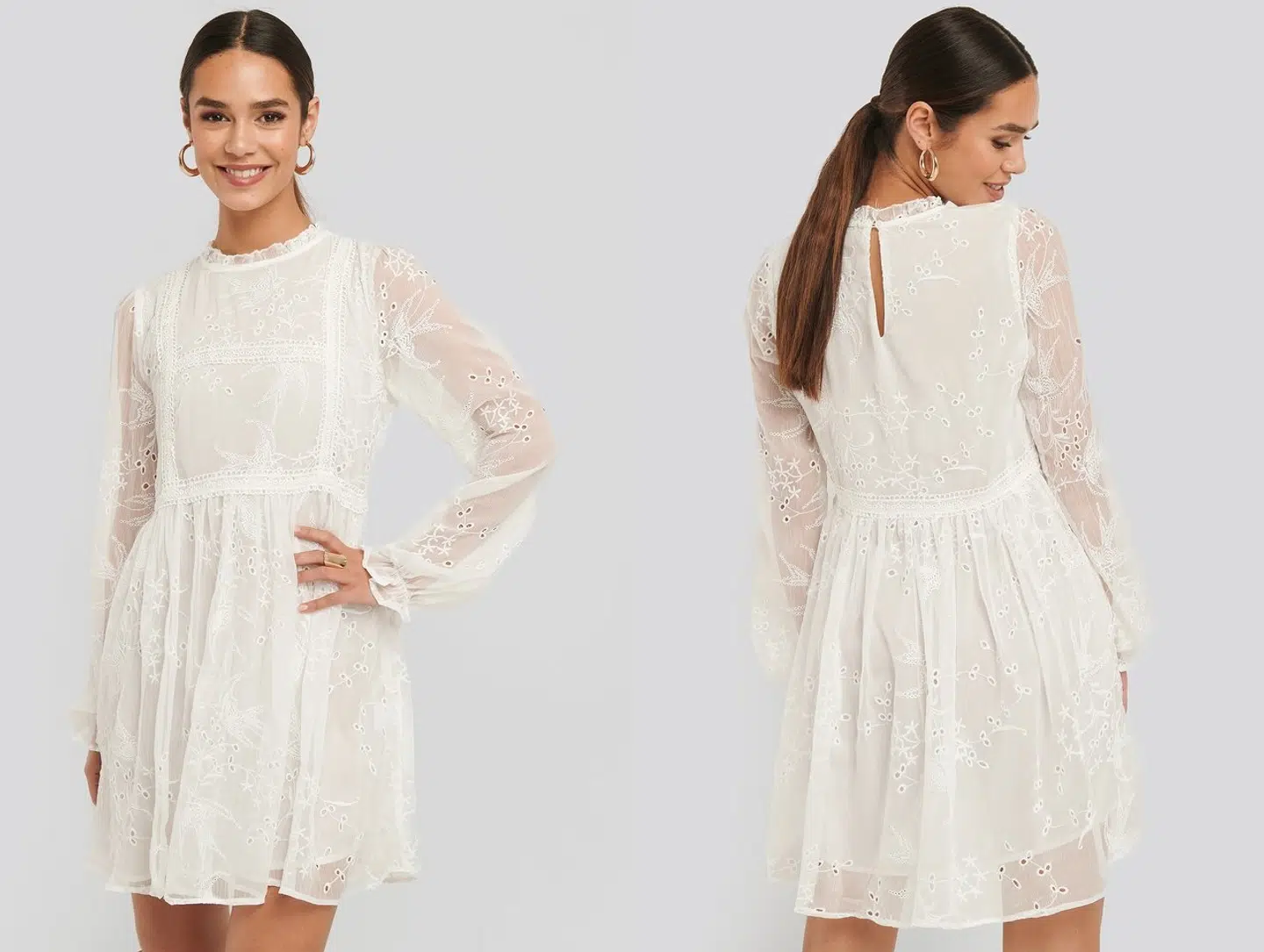 Frill Neck Embroidery Dress fra NA-KD.