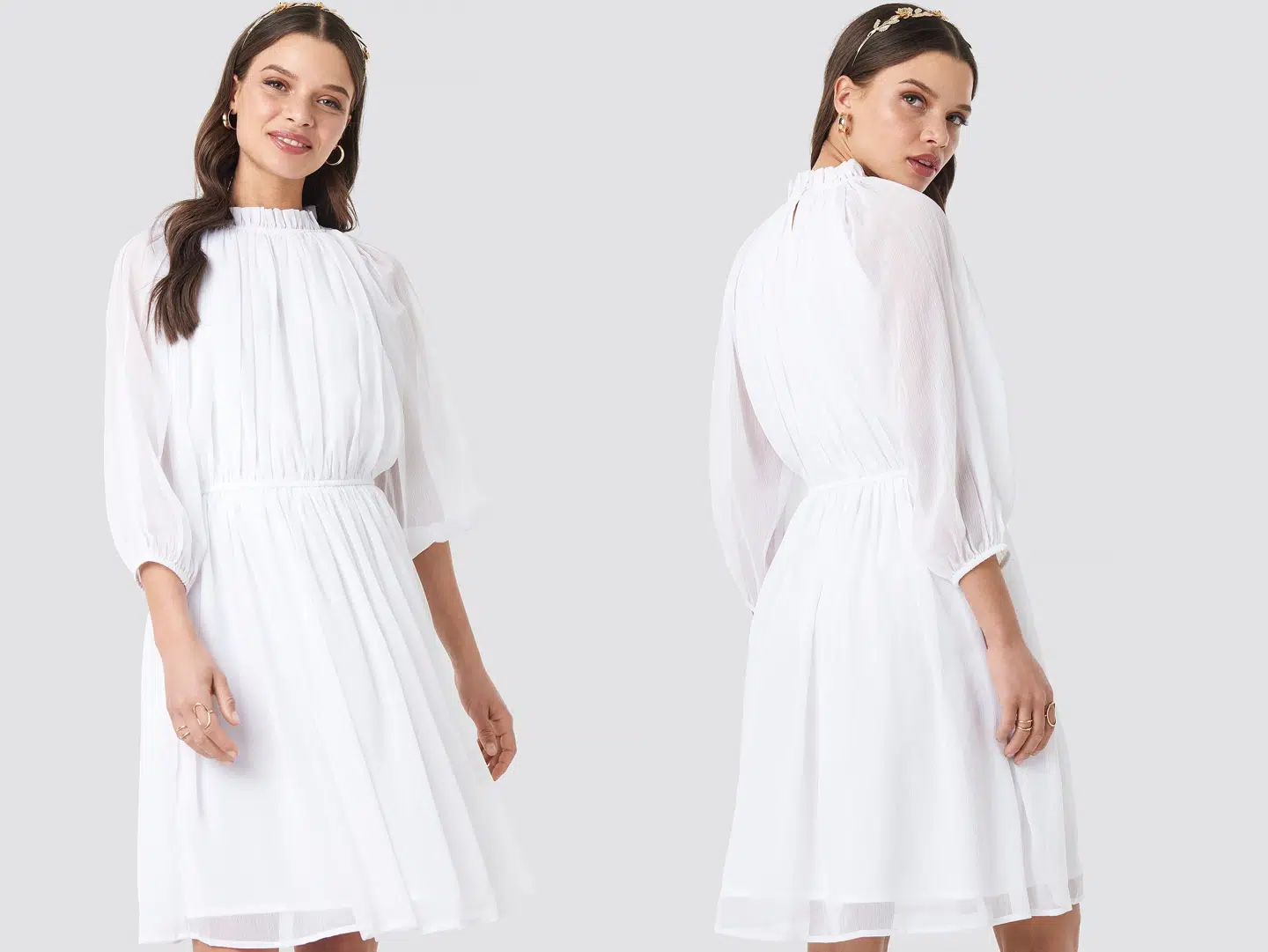 High Neck Elastic Waist Puff Dress fra NA-KD