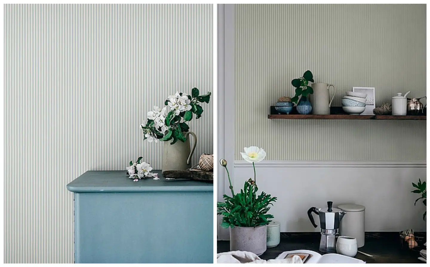 Flot stribet tapet i tre smukke farver