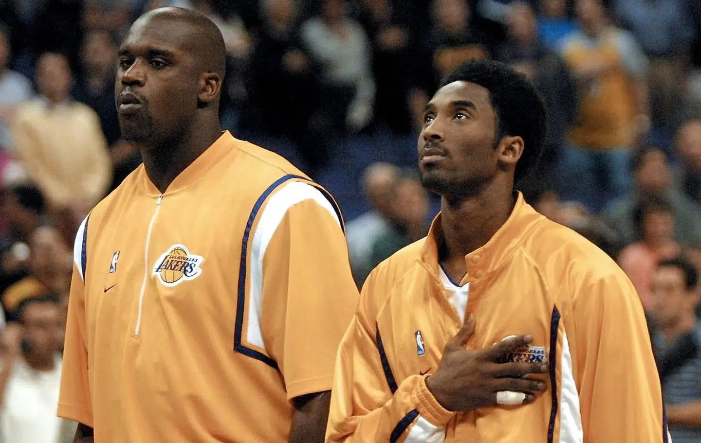 Shaquille O' Neal (tv.) spillede sammen med Kobe Bryant i Los Angeles Lakers fra 1996 til 2004.