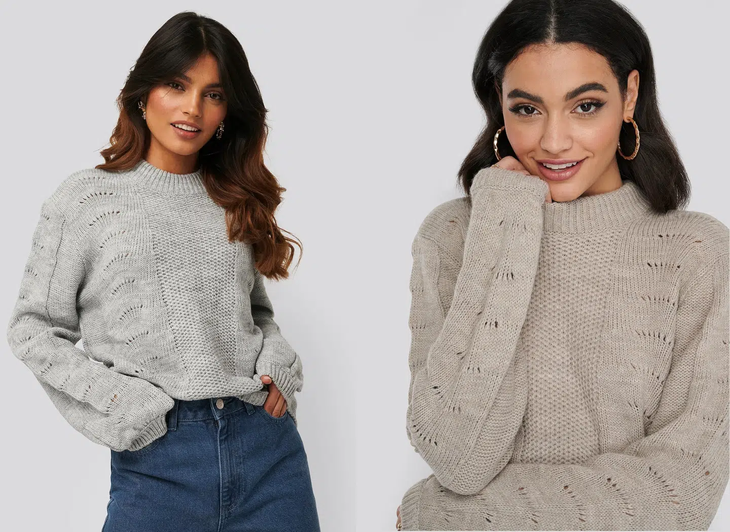 Pattern Knitted Round Neck Sweater fra NA-KD