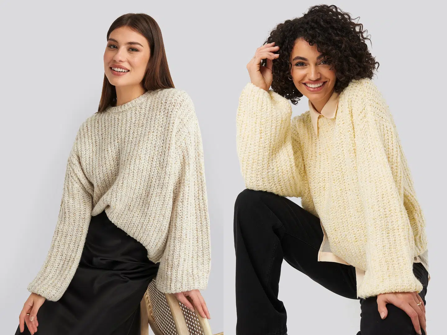 Balloon Sleeve Melange Sweater fra NA-KD