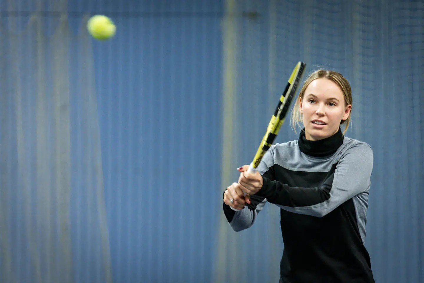 Caroline Wozniacki på træningsbanen i København.