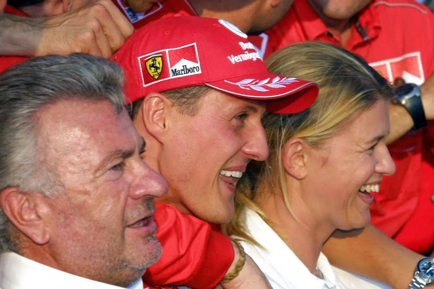 Willi Weber og Michael og Corinna Schumacher i en glad stund.