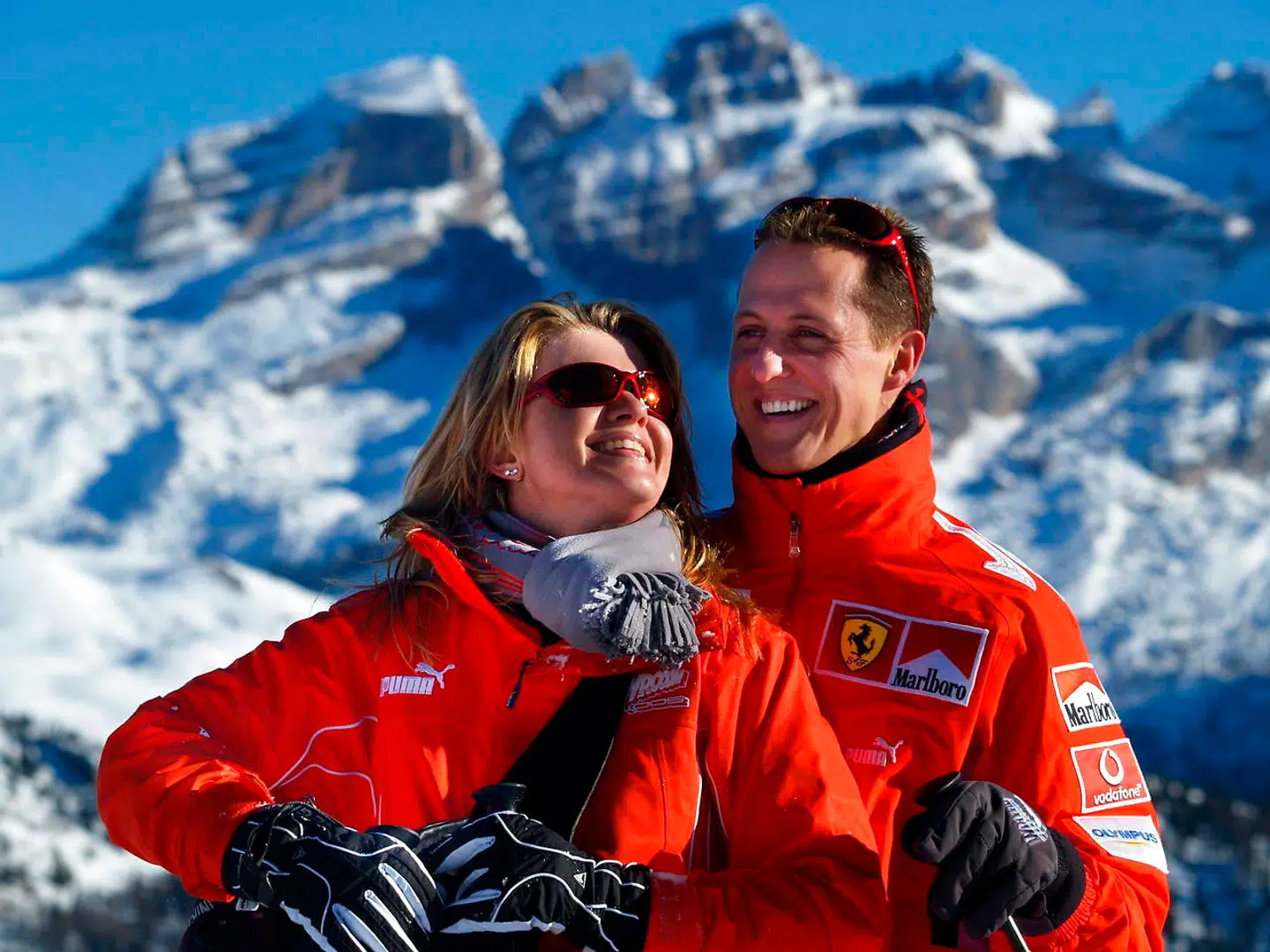 Michael Schumacher på skiferie med sin kone Corinna i Italien i 2005.
