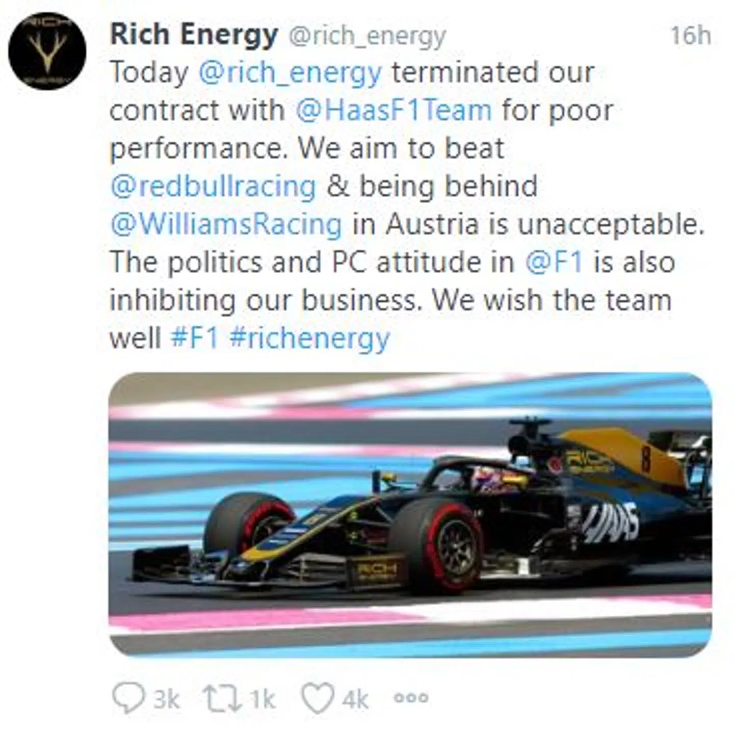 Det kontroversielle tweet fra Rich Energy.