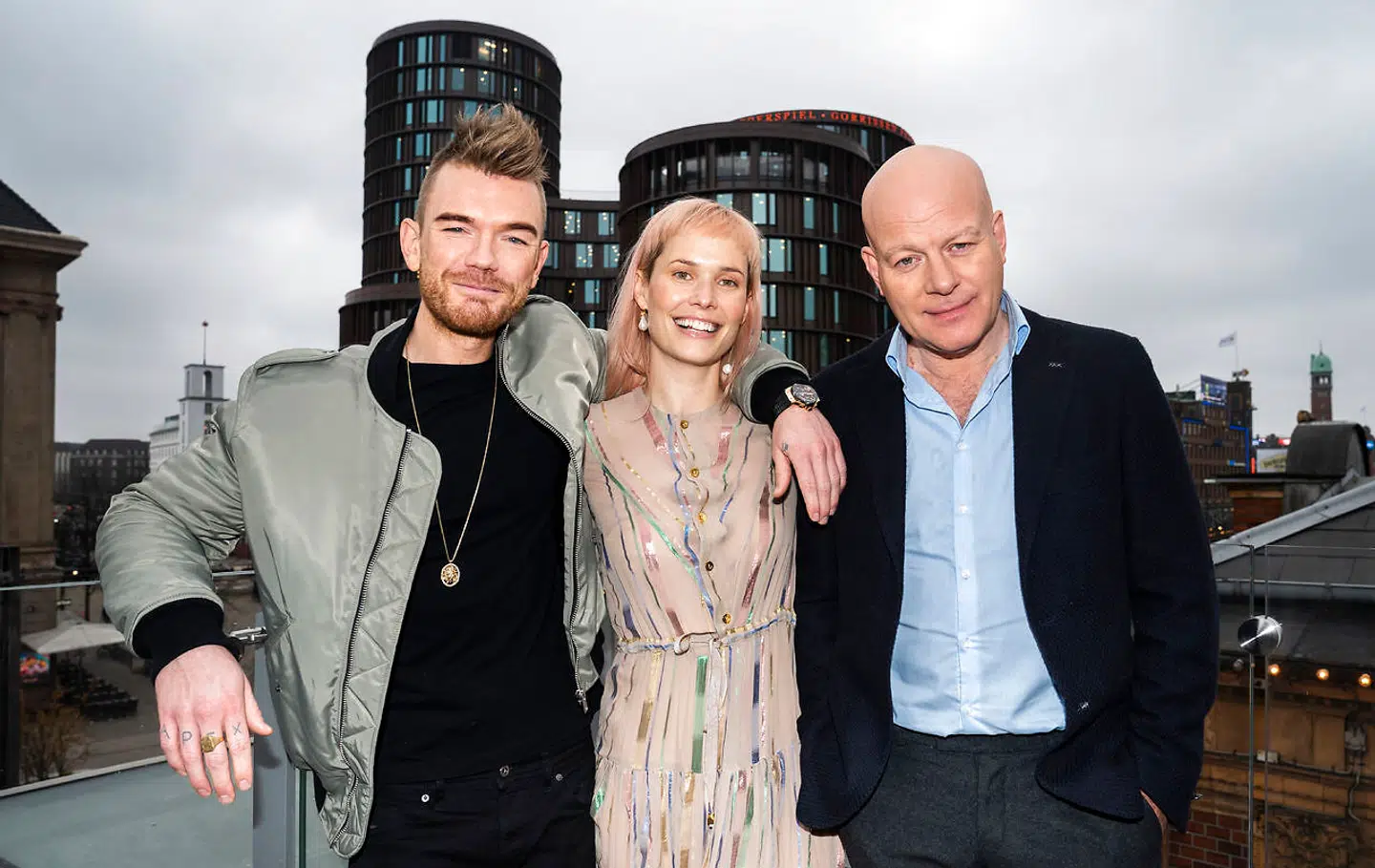 Ankerstjerne, Oh Land og Blachmann til TV2 X Factor pressemøde på Nimb i København, 19. december 2018.
