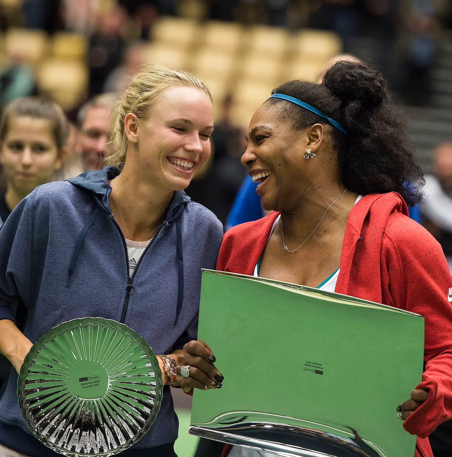 Caroline Wozniacki og Serena Williams i Boxen Herning i 2015.