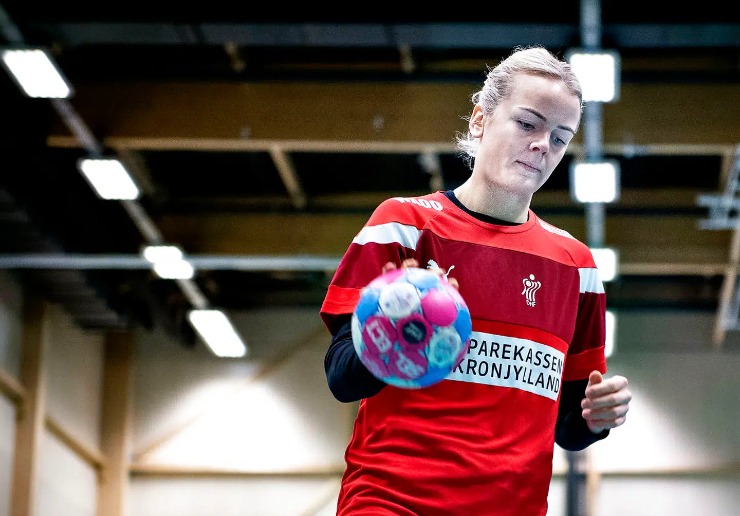 Stine Jørgensen under træning ved EM i kvindehåndbold i Nantes i Frankrig onsdag den 5. december 2018.