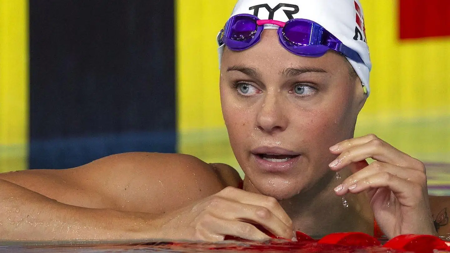 Pernille Blume efter 100 meter fri tirsdag aften.