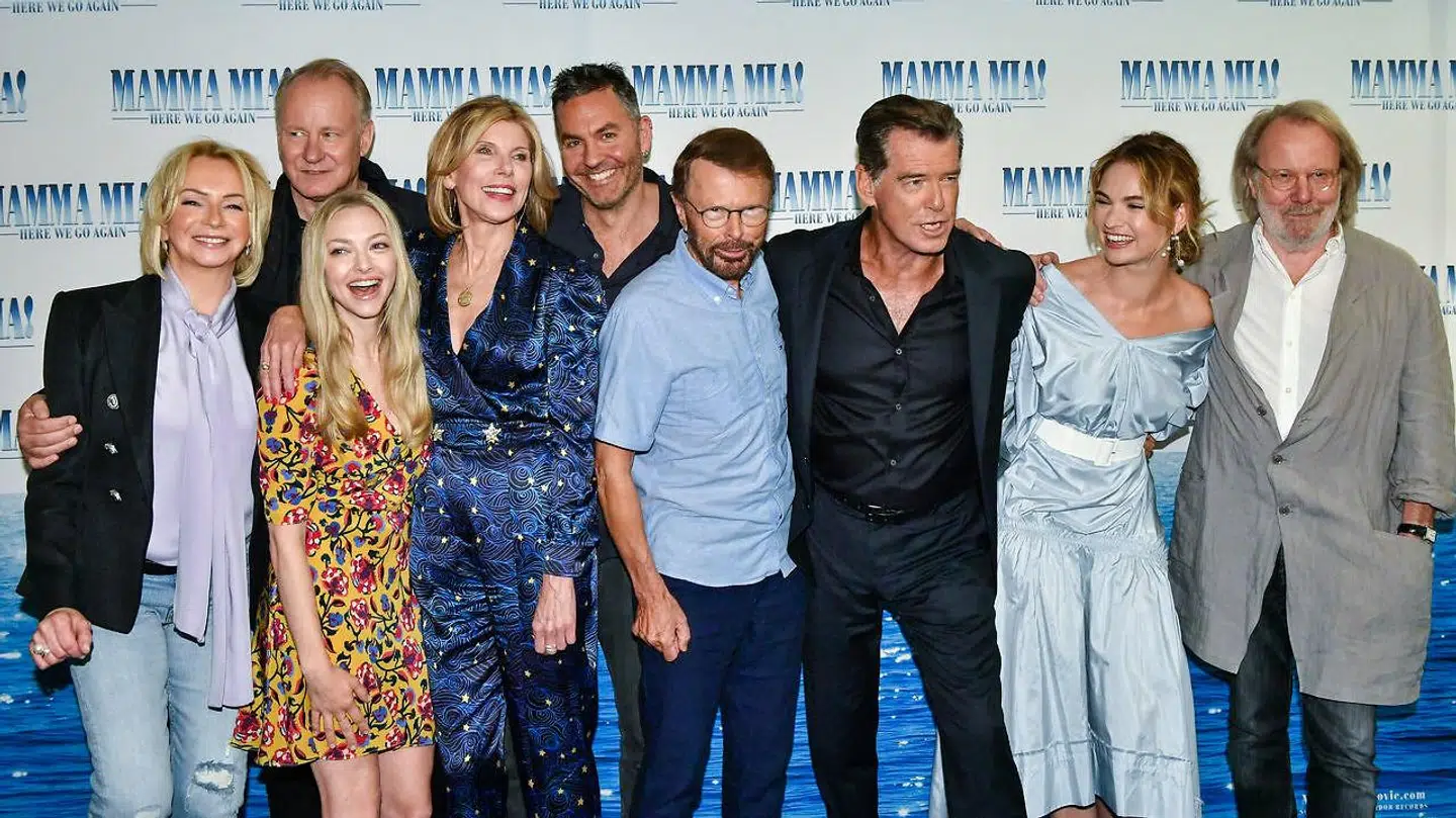 Judy Craymer, Stellan Skarsgård, Amanda Seyfried, Christine Baranski, Dominic Cooper, Björn Ulvaeus, Pierce Brosnan, Lily James og Benny Andersson