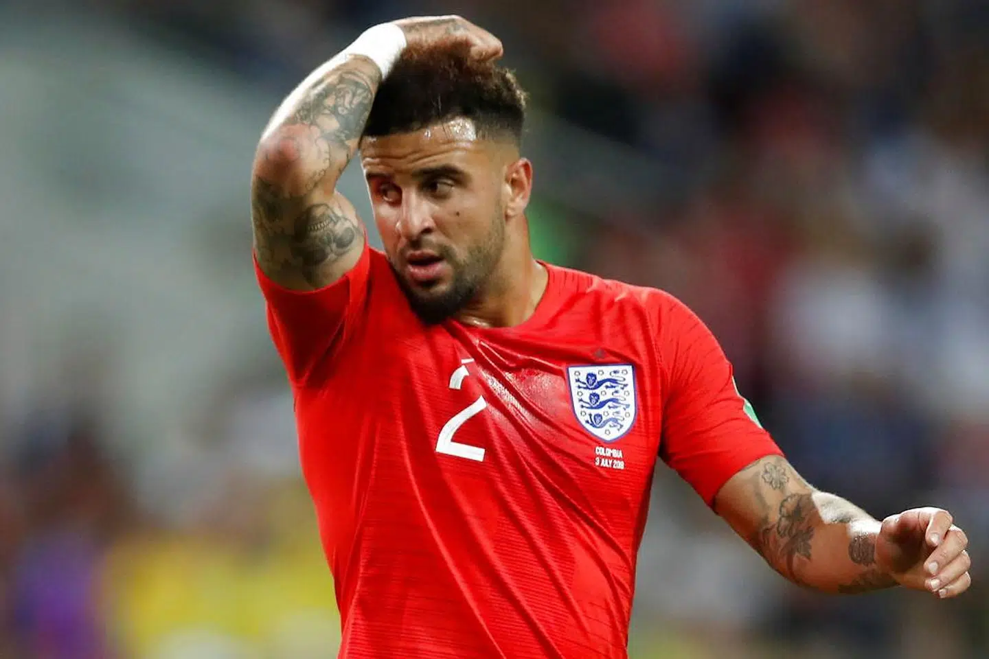 Kyle Walker kunne ikke spille hele kampen for det engelske landshold.