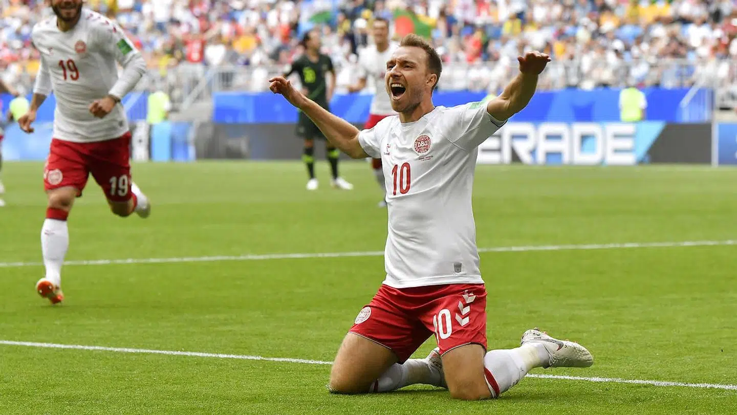 Danske Christian Eriksen fejrer sin scoring mod Australien til VM i Rusland.
