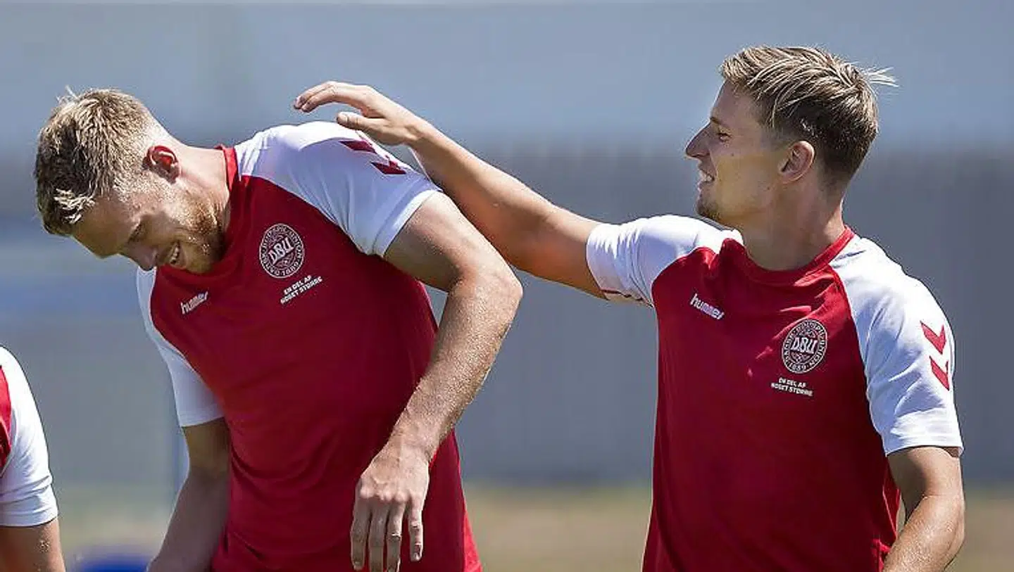 Nicolai Jørgensen, Jens Stryger Larsen og Michael Krohn-Dehli under landsholdstræning i Anapa.