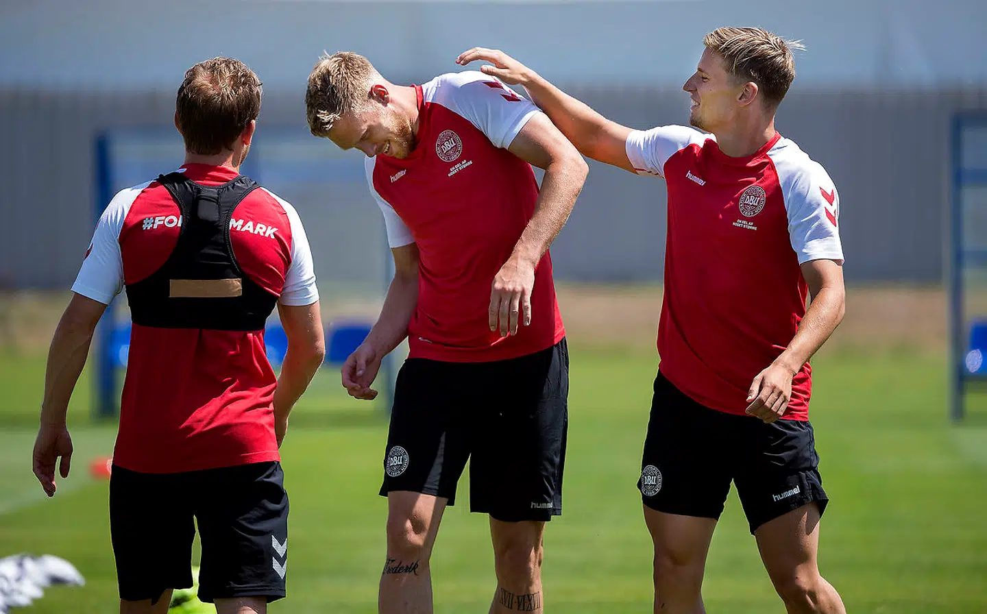 Nicolai Jørgensen, Jens Stryger Larsen og Michael Krohn-Dehli under landsholdstræning i Anapa.