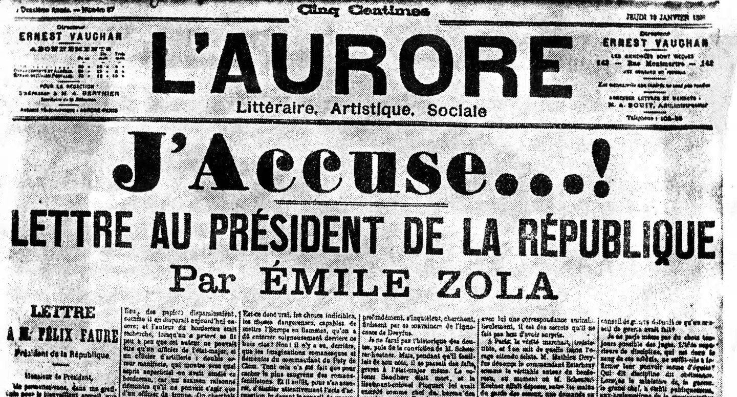 Den franske forfatter Émile Zola berømte et åbne brev, »J'accuse«, til forsvar for den franske officer Alfred Dreyfus. Foto: Ullstein Bild, Scanpix.