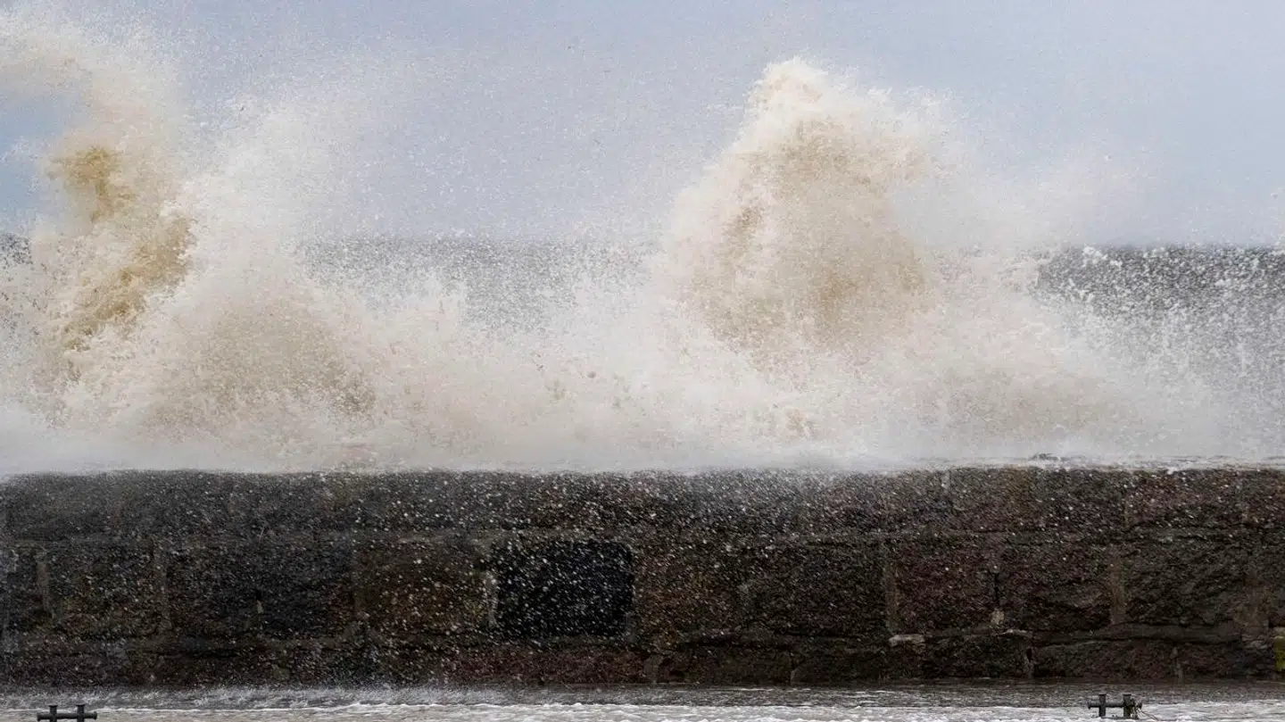 Stormvejr og oversvømmelse ved Hesnæs Havn på Falster, torsdag den 19. oktober 2023. (Foto: Ida Marie Odgaard/Ritzau Scanpix)