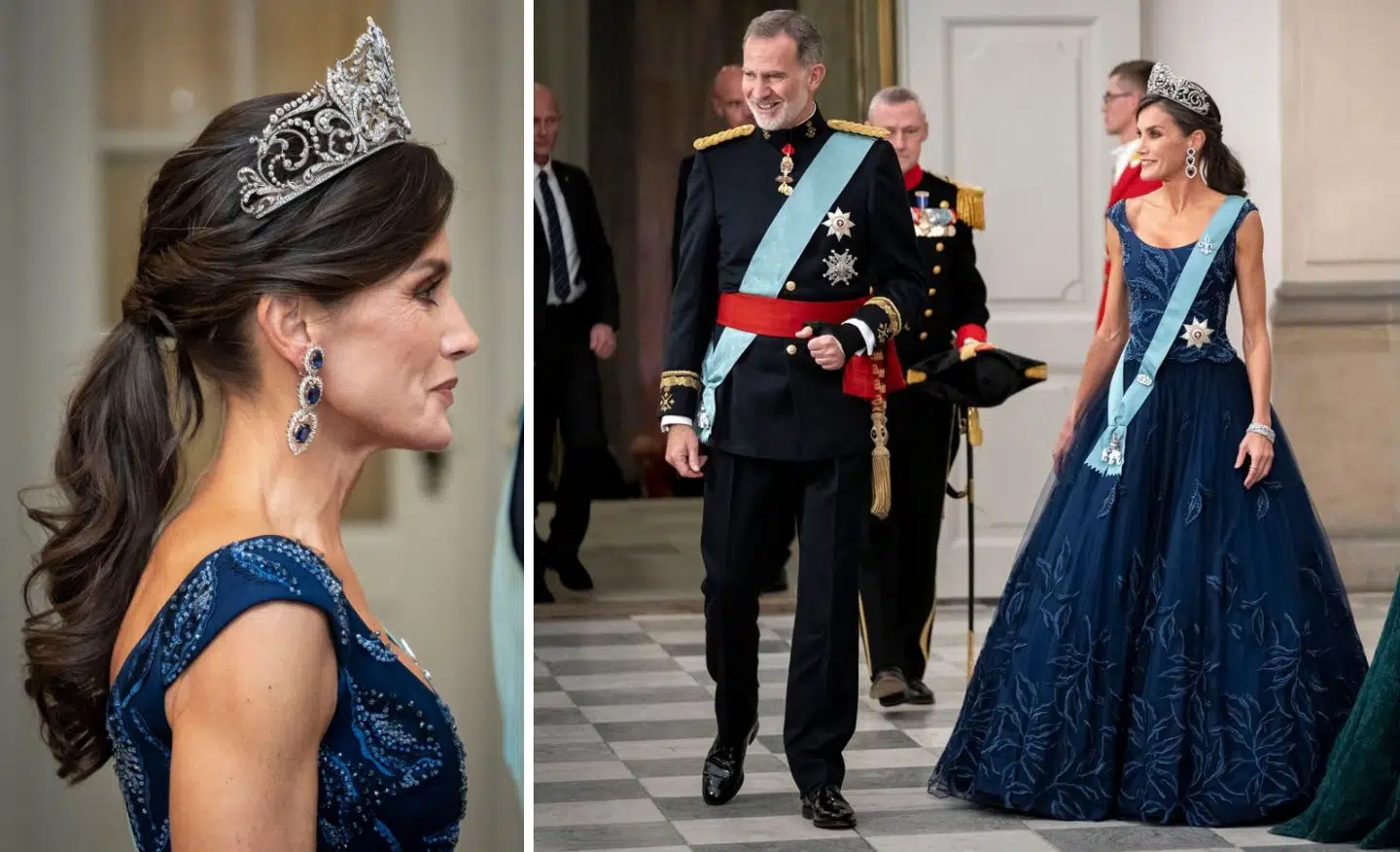 Dronning Letizia af Spanien med sin mand, kong Felipe, til gallataffel på Christiansborg Slot. Fotos: Ritzau Scanpix