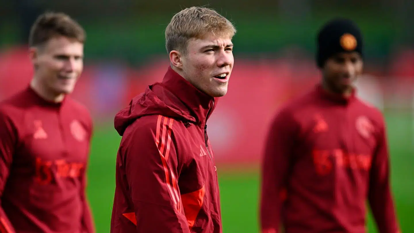 Rasmus Højlund under træning inden onsdagens kamp mod FCK.