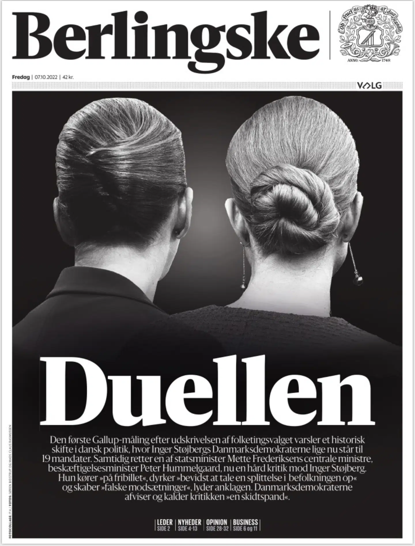 Berlingske printforside fredag.