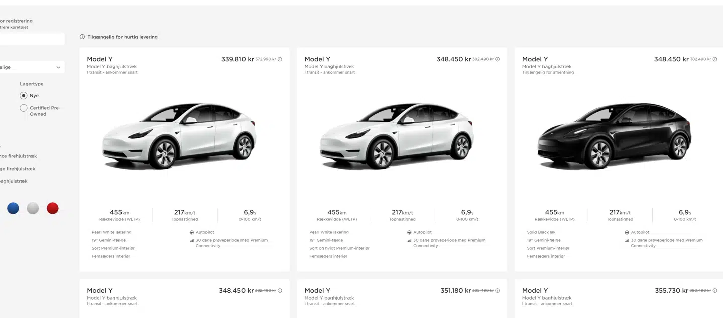 Tesla har sat en række såkaldte lagerbiler af den yderst populære Model Y markant ned i pris.