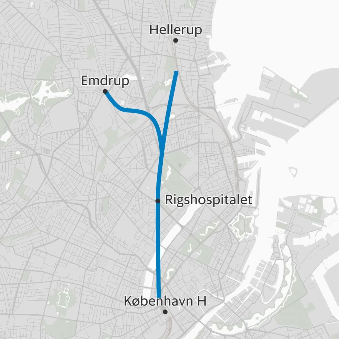 Eksprestunnellen skal strække sig fra Københavns Hovedbanegård mod Kystbanen med et stop ved Rigshospitalet – og med en afstikker til Emdrup.