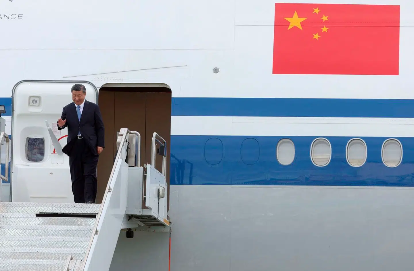 Sådan så det ud, da Xi Jinping landede i USA.