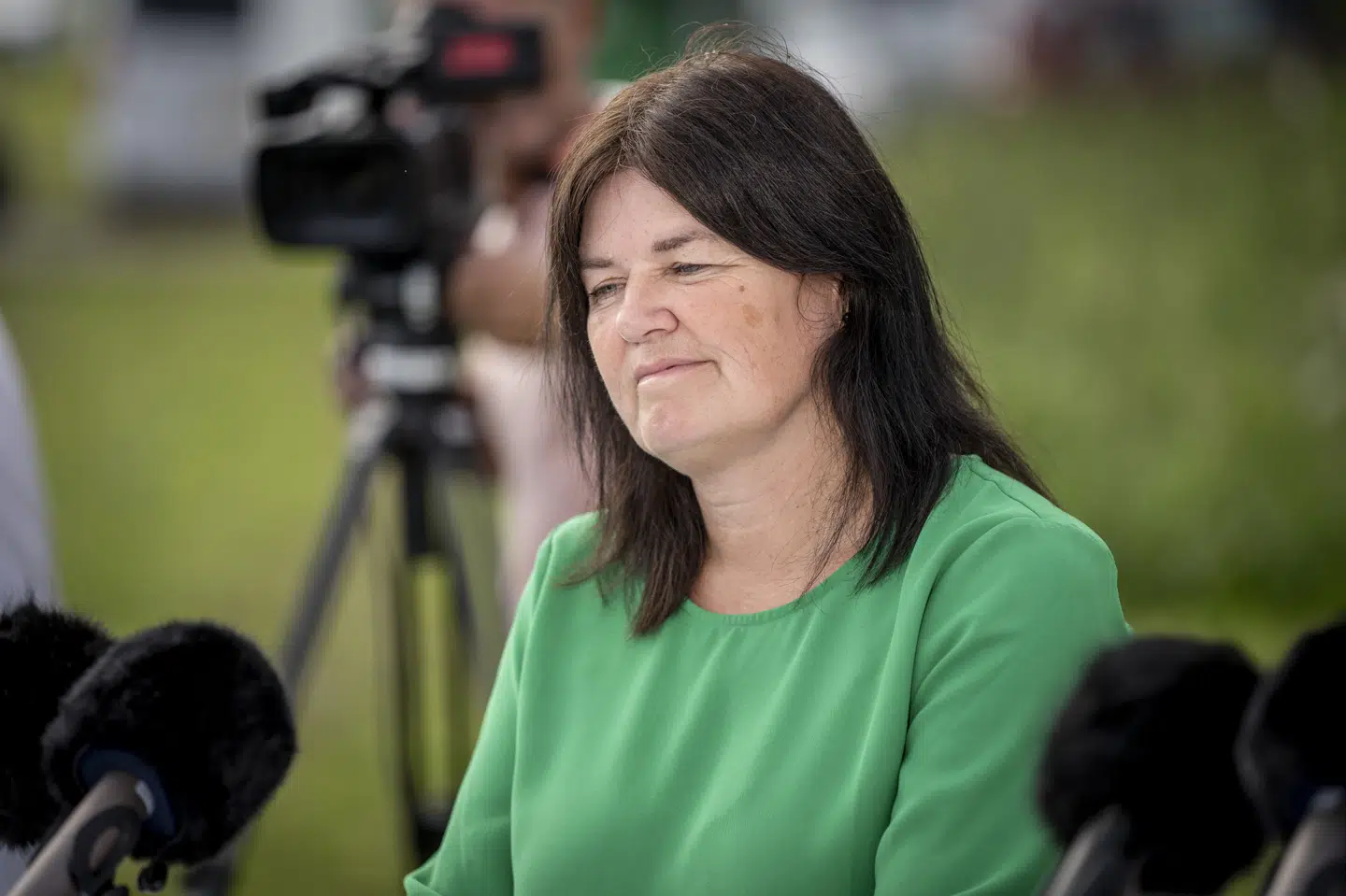 Karina Lorentzen Dehnhardt i forbindelse med at Socialistisk Folkeparti afholder pressemøde før partiets sommergruppemøde i Ringsted, mandag den 14. august 2023. (Foto: Mads Claus Rasmussen/Ritzau Scanpix).