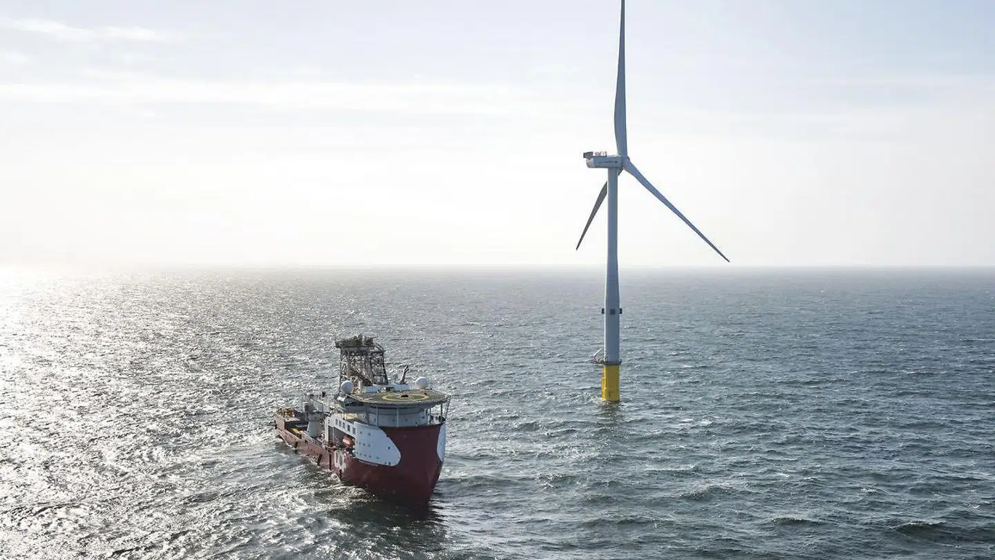 Her ses en vindmølle fra MHI Vestas ved Horns Rev 3