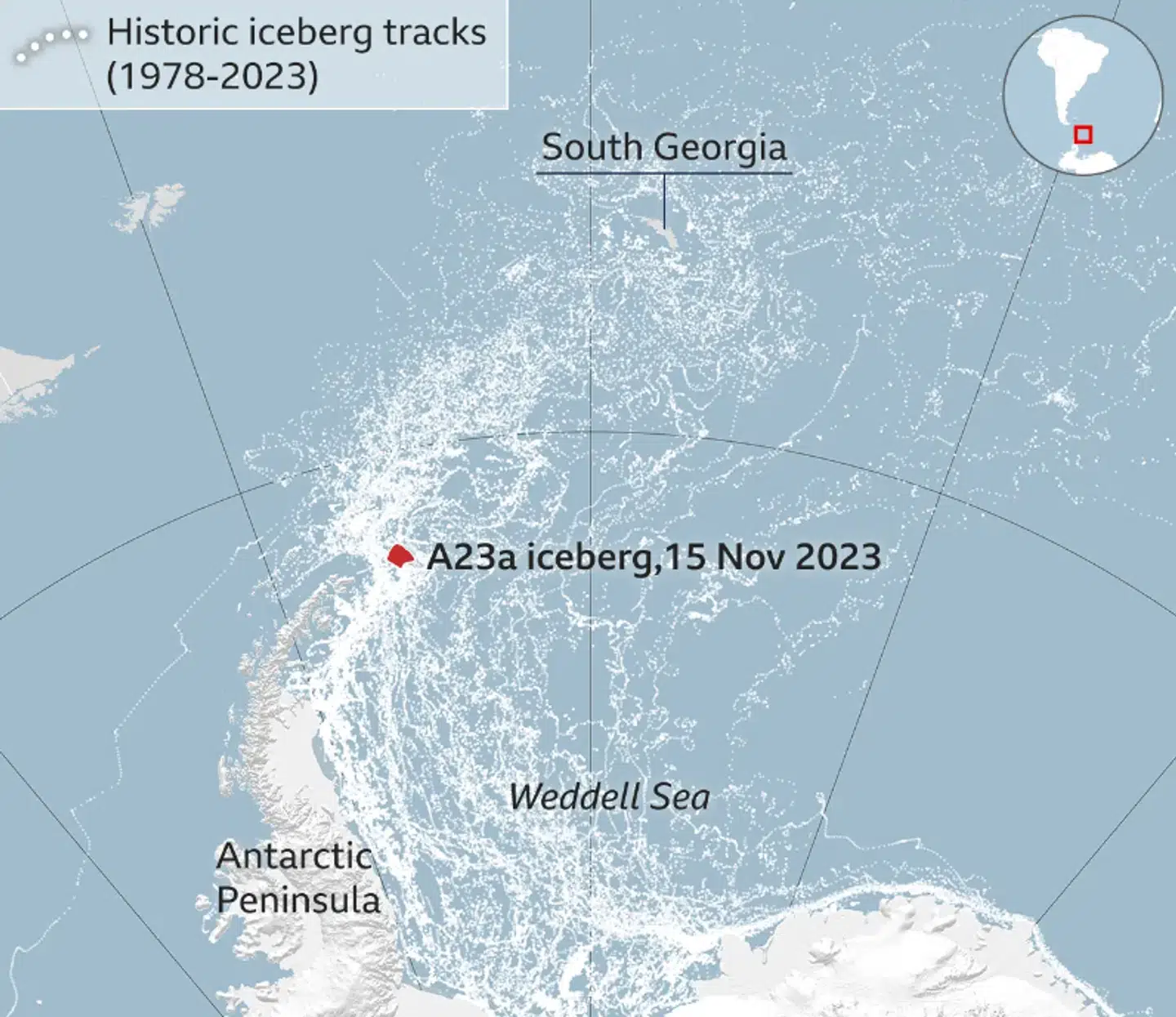 Den historiske »Isbjergsrute« strækker sig fra Weddellhavet - et havområde, der udgør Atlanterhavets allersydligste del, beliggende ved Antarktis - mod Sydgeorgien.
