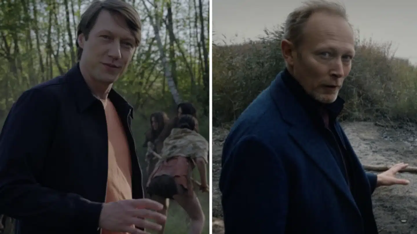 Simon J. Berger i »Historien om Sverige« og Lars Mikkelsen i »Historien om Danmark«.