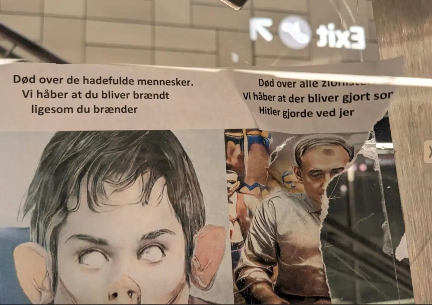 Plakaten blev set tirsdag ved en metrostation på Østerbro.