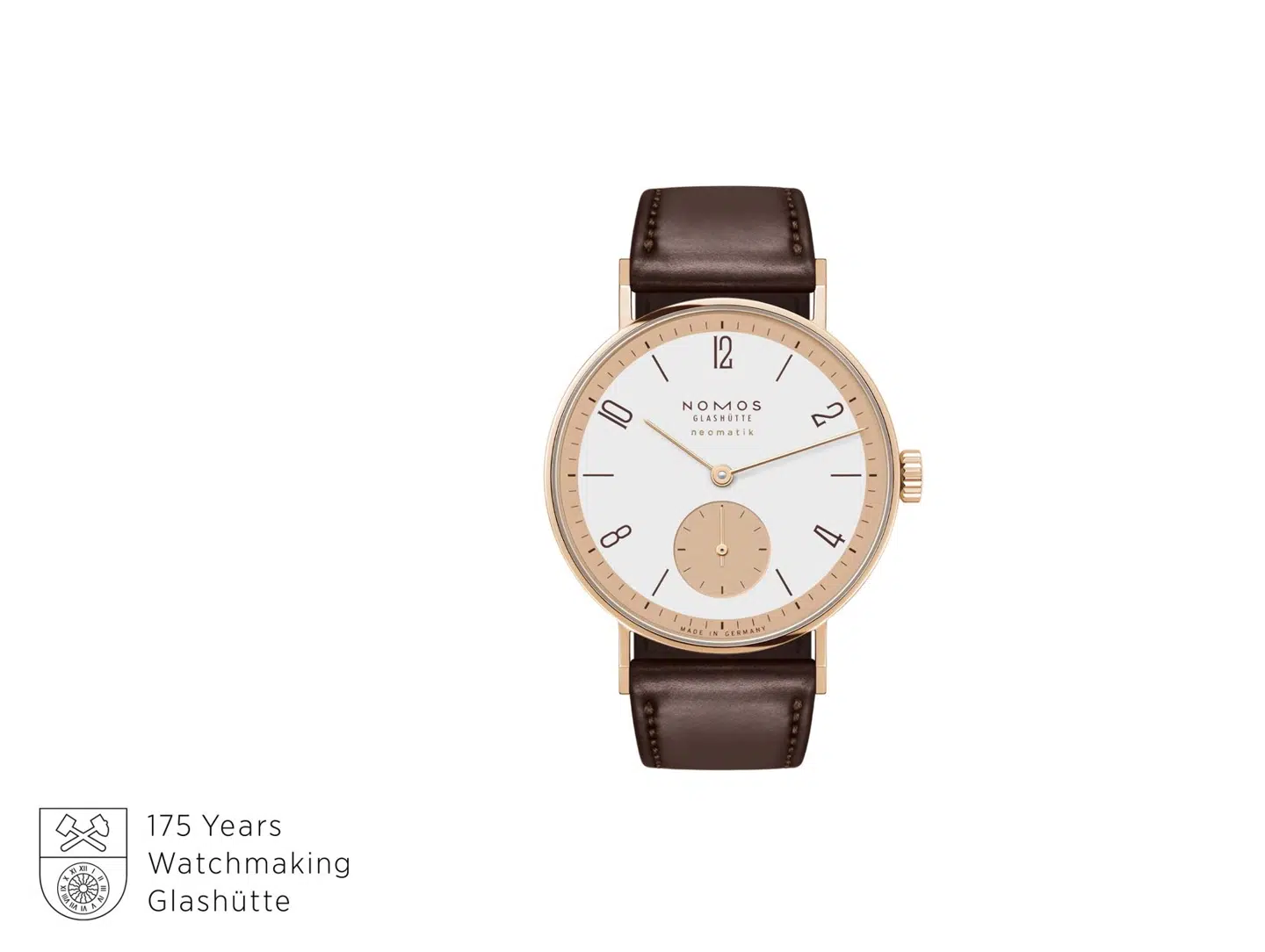 NOMOS Glashütte har lavet ure i 175 år. Teknologien bag har udviklet sig siden, og det er urret "Tangente roségold neomatik" et eksempel på.