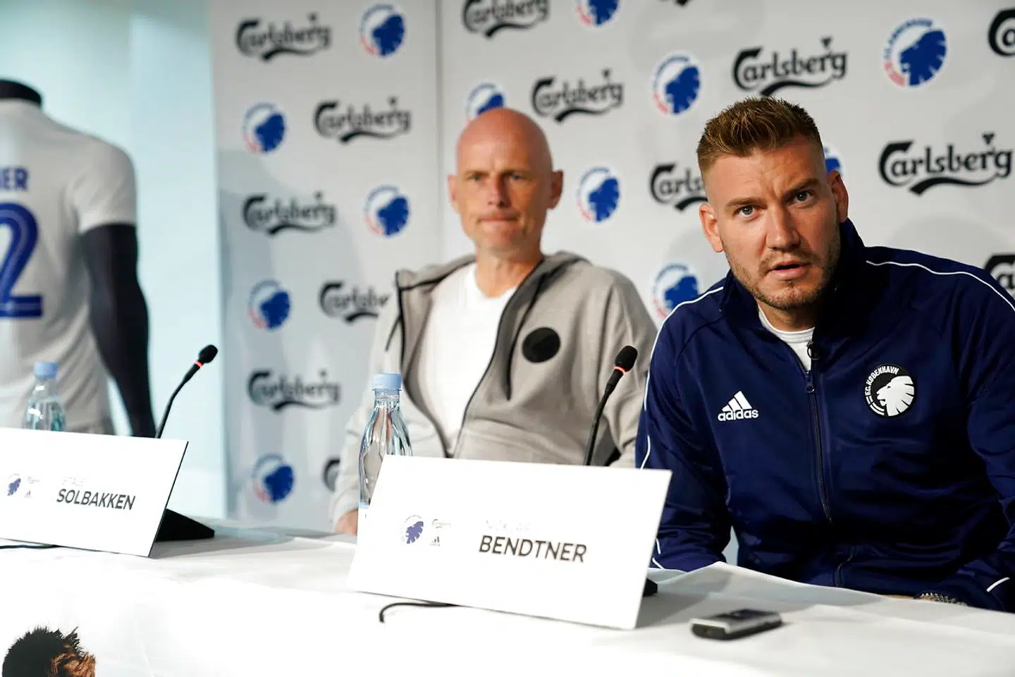 Pressemøde med Nicklas Bendtner og Staale Solbakken i Parken, København, onsdag den 4. september 2019.F.C. København har hentet Nicklas Bendtner i norske Rosenborg BK og skrevet kontrakt med ham gældende for resten af året.