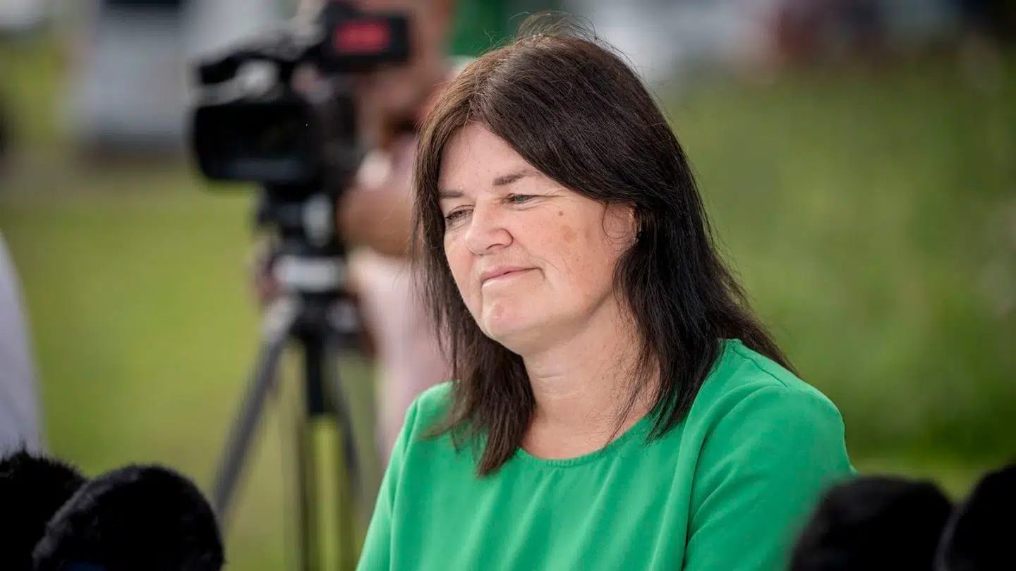 Karina Lorentzen Dehnhardt i forbindelse med at Socialistisk Folkeparti afholder pressemøde før partiets sommergruppemøde i Ringsted, mandag den 14. august 2023.