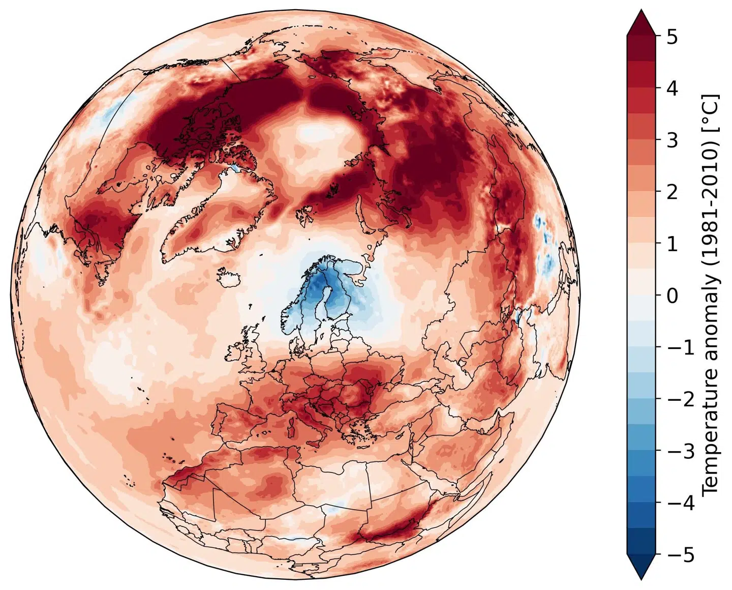 Data for temperaturafvigelser i oktober viser tydeligt, at det i Skandinavien har været koldere end normalt.