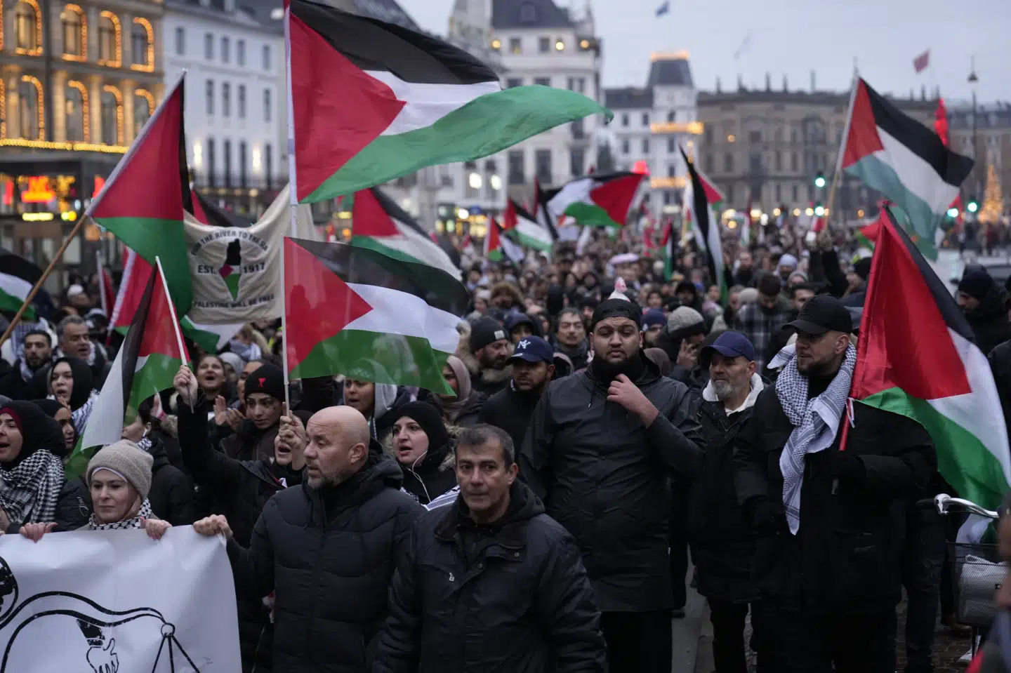 Demonstranter protesterede mod krigen i Gaza søndag eftermiddag. Demonstrationen sluttede foran Christiansborg.