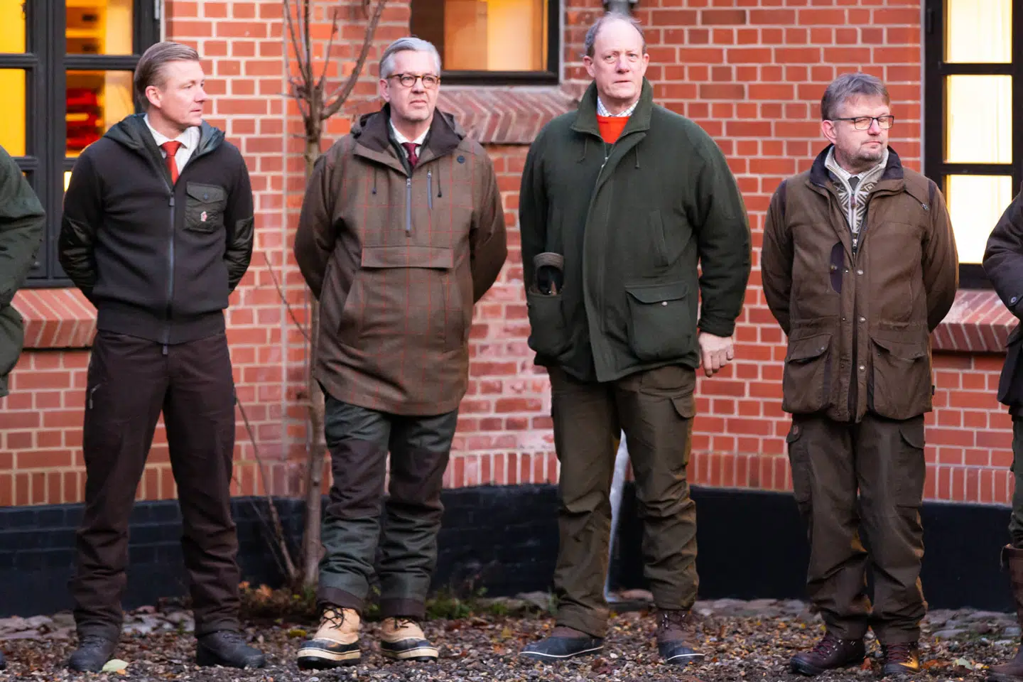 Fra venstre: Poul Due Jensen (Grundfos), Lars Thomsen (Morehouse), Peter A. Busck og Karsten Filsø (Formand for teknik og miljø i Holsterbro Kommune) ved jagten i Gludsted Plantage i 2019.