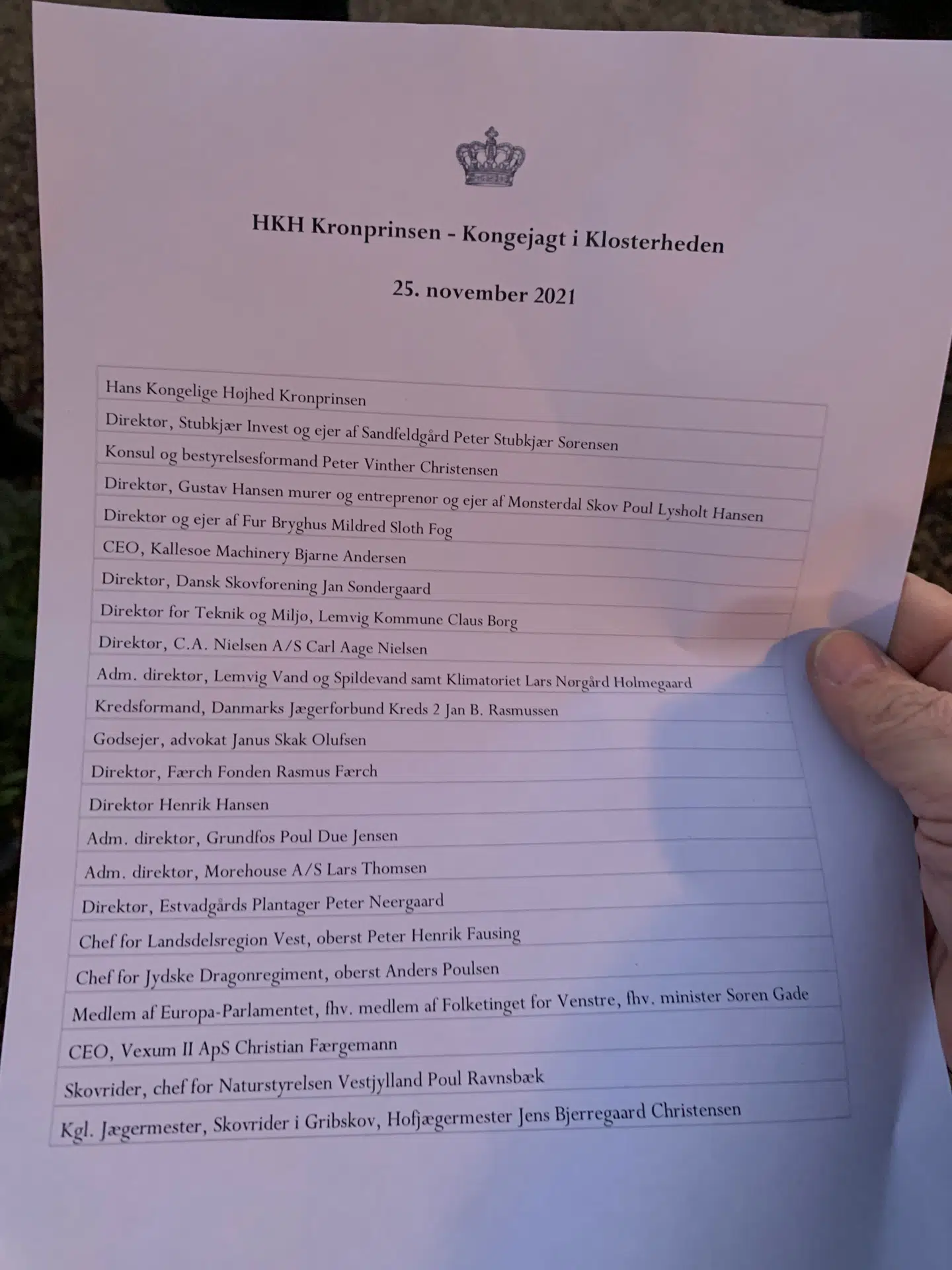 Gæstelisten ved torsdagens Kongejagt.