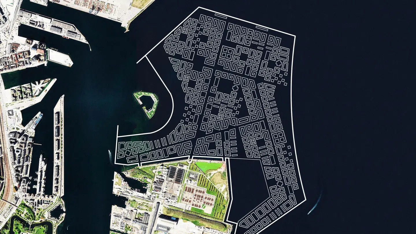 Her ses grafik af, hvordan den kunstige ø Lynetteholmen kommer til at se ud, når den om 50 år står færdig.